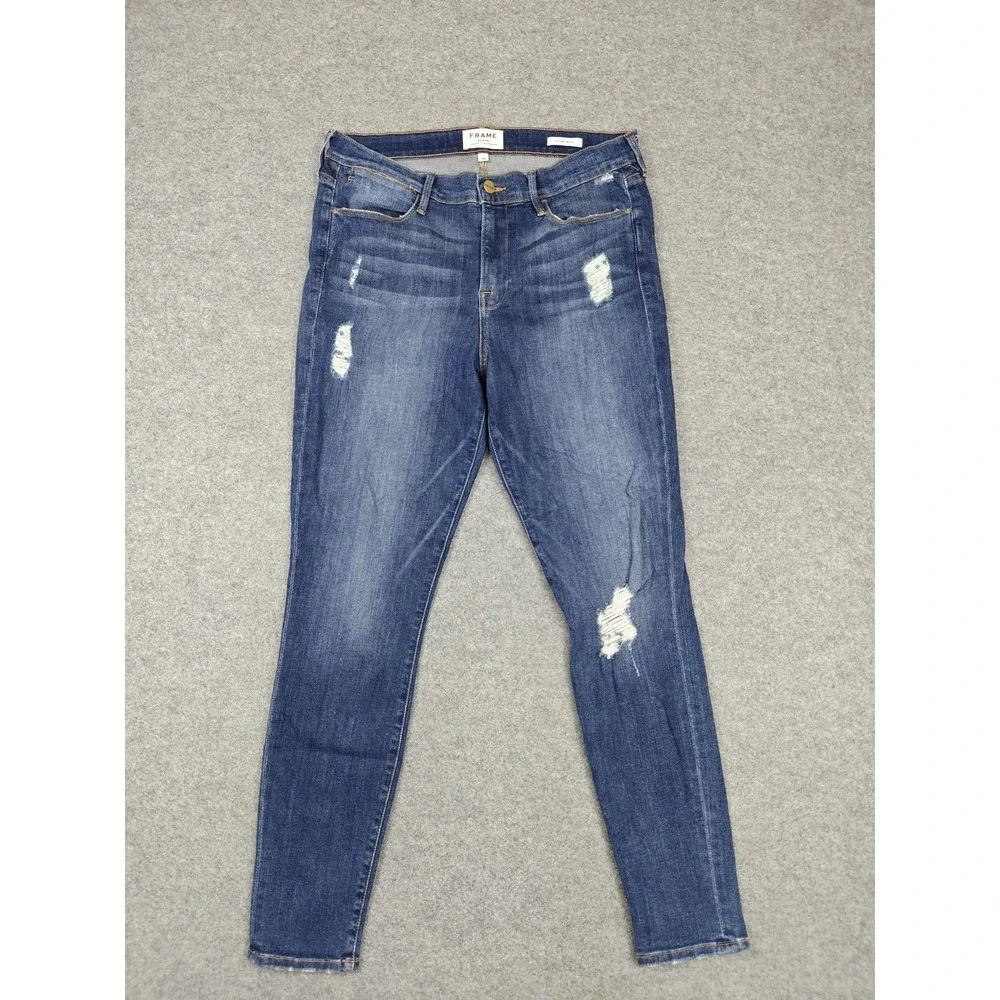 Frame Le High Skinny Jeans Womens 32 Blue High‎ Rise Distressed Stretch 32x28.5